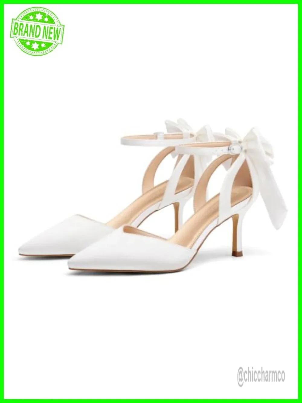 Women's Kitten Heel Pumps Bow Ankle Strap Pointed Toe Satin Dress Shoes